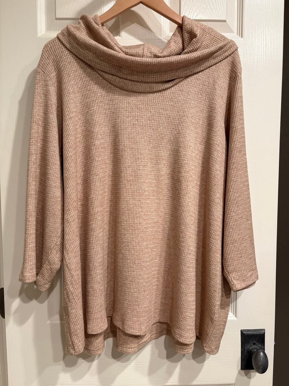J. JILL Wearever Tan Knit Cowl Neck Sweater Size 3X Cozy Waffle Knit Lagenlook